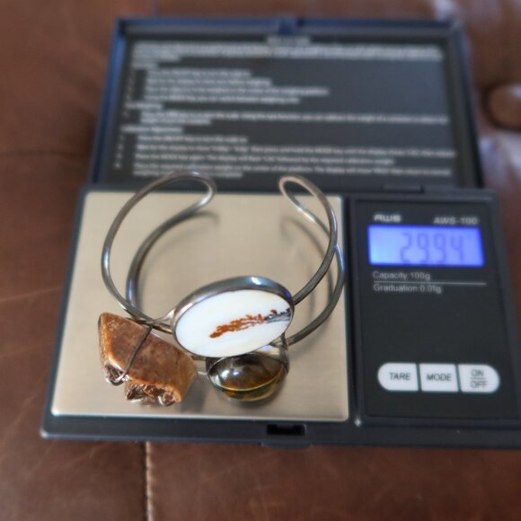 Melissa Joy Manning OOAK sterling silver, tigers eye, agate & fossil cuff MJM - Picture 15 of 16